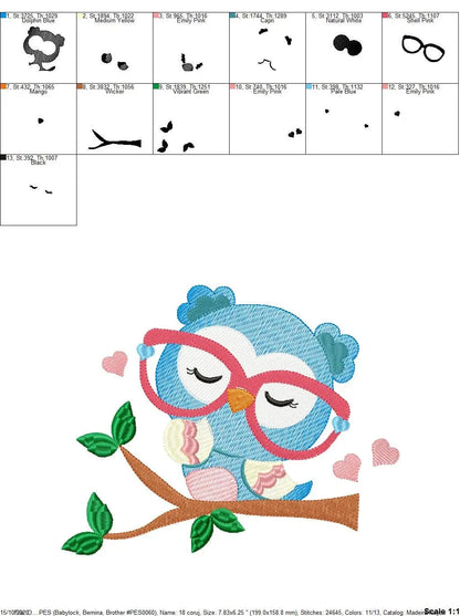 Owl embroidery design - Owl with glasses embroidery design machine embroidery pattern - bird embroidery file school teacher digital download Marcia Embroidery