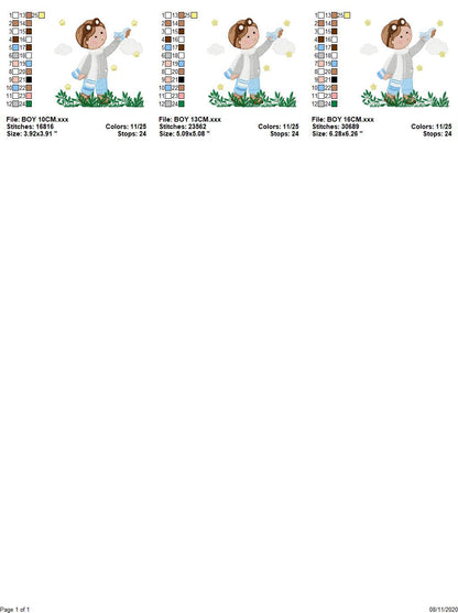 Pilot with goggles embroidery designs - Aviator with toy plane machine embroidery pattern - Baby boy file - Instant digital download pes