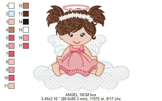 Angel embroidery designs - Baby girl embroidery design machine embroidery pattern - Angel with clouds embroidery file - instant download