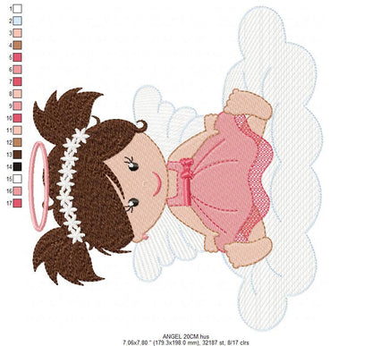 Angel embroidery designs - Baby girl embroidery design machine embroidery pattern - Angel with clouds embroidery file - instant download
