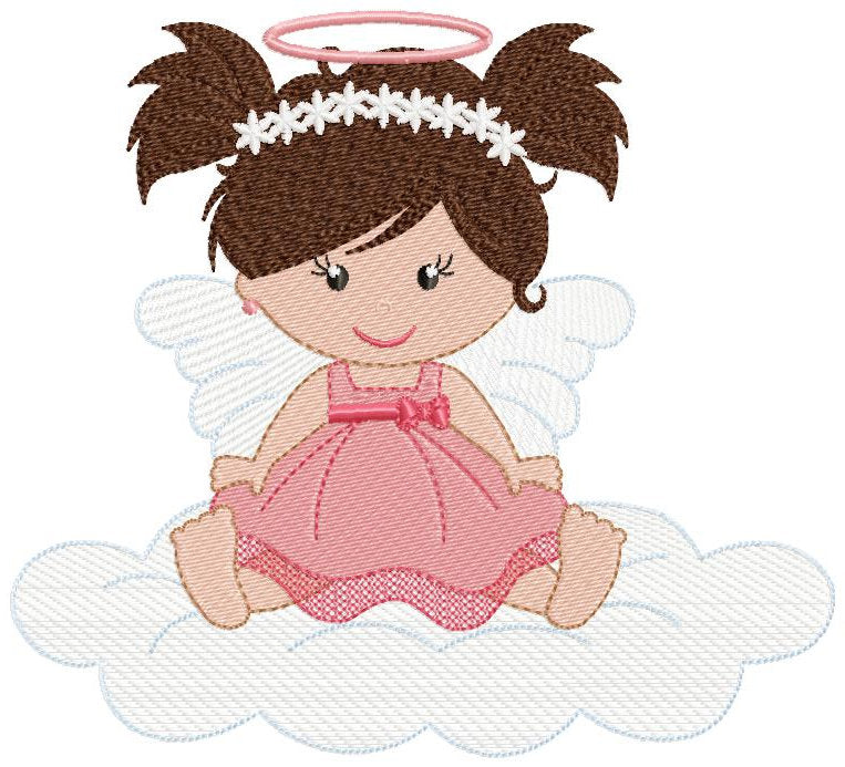 Angel embroidery designs - Baby girl embroidery design machine embroidery pattern - Angel with clouds embroidery file - instant download