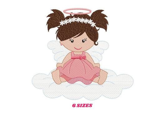 Angel embroidery designs - Baby girl embroidery design machine embroidery pattern - Angel with clouds embroidery file - instant download