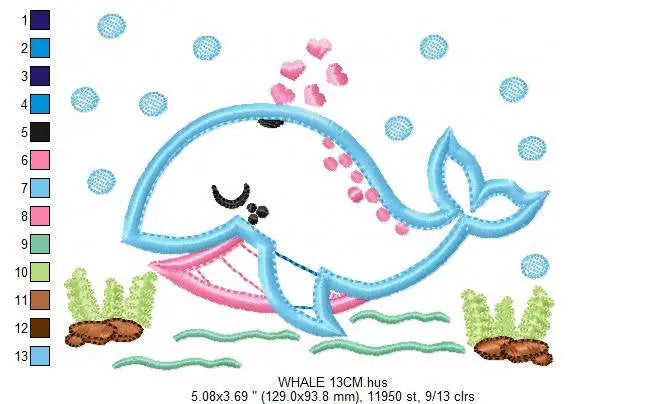 Whale embroidery designs - Fish embroidery design machine embroidery pattern - Sea embroidery whale design - whale applique  kid embroidery Marcia Embroidery