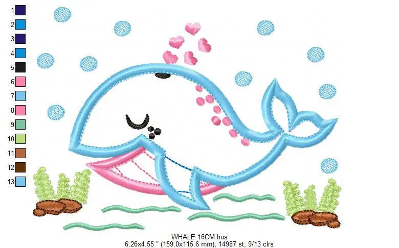 Whale embroidery designs - Fish embroidery design machine embroidery pattern - Sea embroidery whale design - whale applique  kid embroidery Marcia Embroidery