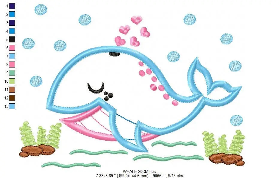 Whale embroidery designs - Fish embroidery design machine embroidery pattern - Sea embroidery whale design - whale applique  kid embroidery Marcia Embroidery