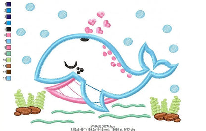 Whale embroidery designs - Fish embroidery design machine embroidery pattern - Sea embroidery whale design - whale applique  kid embroidery Marcia Embroidery