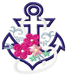 Anchor embroidery designs - Anchor with flowers embroidery design machine embroidery pattern - Anchor applique design - instant download