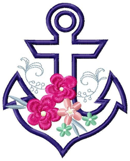 Anchor embroidery designs - Anchor with flowers embroidery design machine embroidery pattern - Anchor applique design - instant download