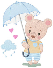 Cargar imagen en el visor de la galería, Bear embroidery designs - Teddy embroidery design machine embroidery pattern - bear with umbrella embroidery file - instant download raining
