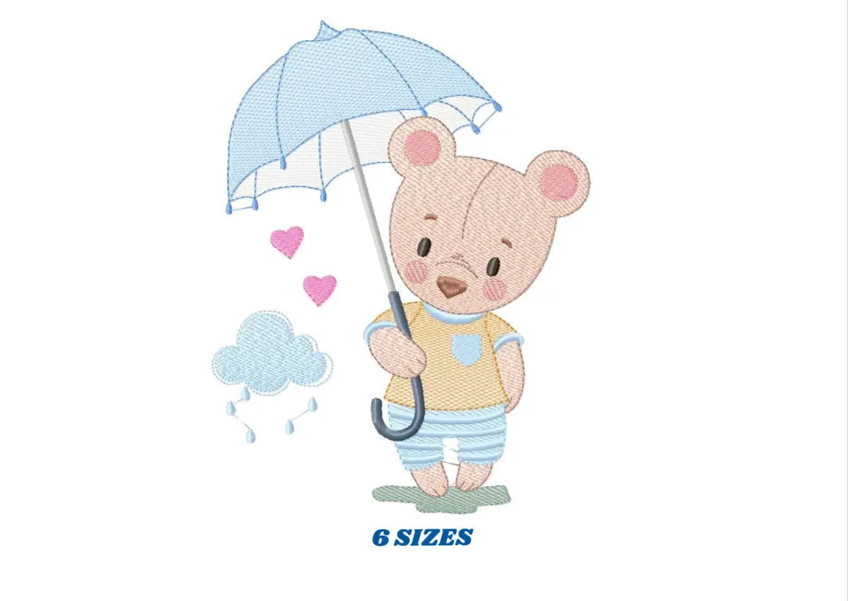 Bear embroidery designs - Teddy Bear machine embroidery pattern - Baby boy Bear with umbrella raining file - Instant digital download pes Marcia Embroidery