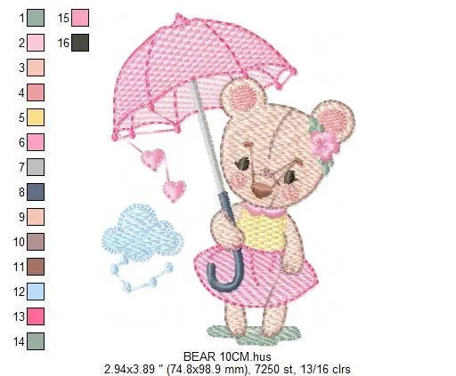 Bear embroidery designs - Teddy embroidery design machine embroidery pattern - bear with umbrella embroidery file - instant download raining Marcia Embroidery