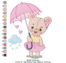 Carica l&#39;immagine nel visualizzatore di Gallery, Bear embroidery designs - Teddy embroidery design machine embroidery pattern - bear with umbrella embroidery file - instant download raining
