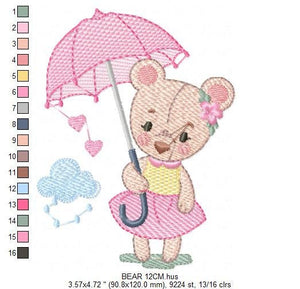 Bear embroidery designs - Teddy embroidery design machine embroidery pattern - bear with umbrella embroidery file - instant download raining