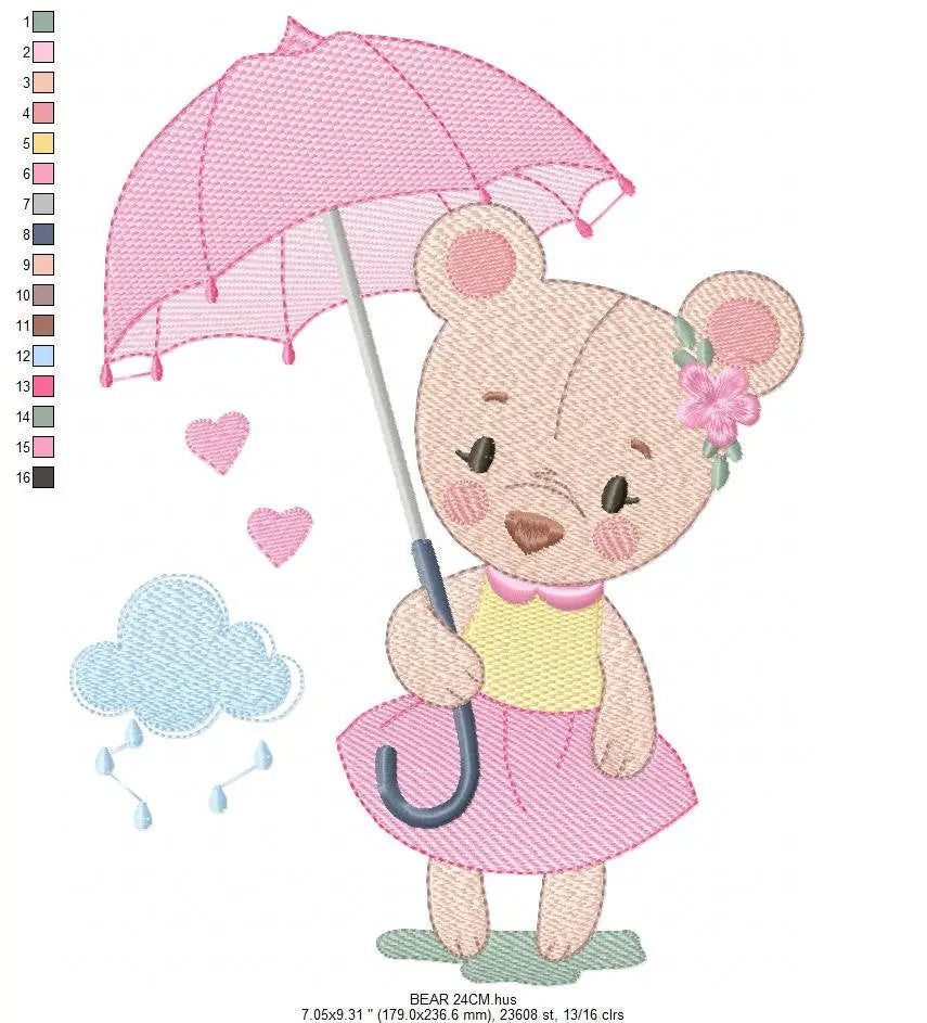 Bear embroidery designs - Teddy embroidery design machine embroidery pattern - bear with umbrella embroidery file - instant download raining Marcia Embroidery