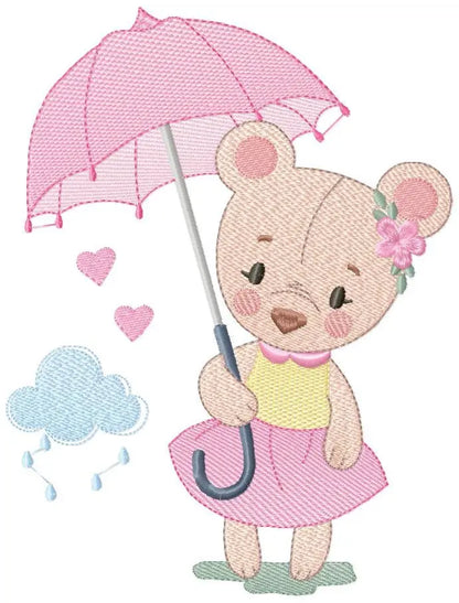 Bear embroidery designs - Teddy embroidery design machine embroidery pattern - bear with umbrella embroidery file - instant download raining Marcia Embroidery