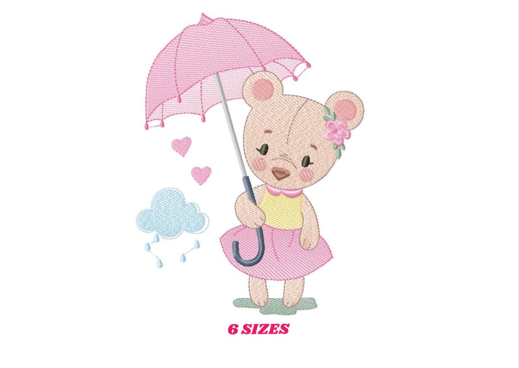 Bear embroidery designs - Teddy embroidery design machine embroidery pattern - bear with umbrella embroidery file - instant download raining