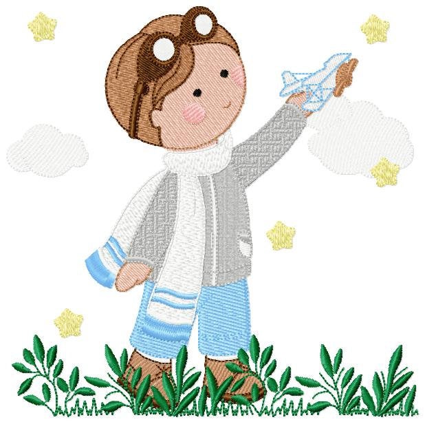 Pilot with goggles embroidery designs - Aviator with toy plane machine embroidery pattern - Baby boy file - Instant digital download pes