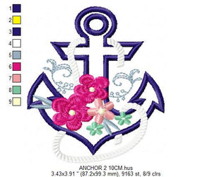 Anchor embroidery designs - Anchor with flowers embroidery design machine embroidery pattern - Anchor applique design - instant download