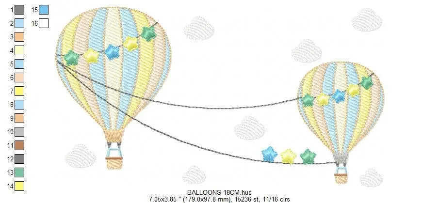 Ballon embroidery designs - Hot air balloon embroidery design machine embroidery pattern - Sky with clouds embroidery - instant download Marcia Embroidery