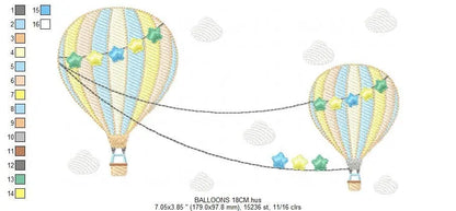 Ballon embroidery designs - Hot air balloon embroidery design machine embroidery pattern - Sky with clouds embroidery - instant download Marcia Embroidery