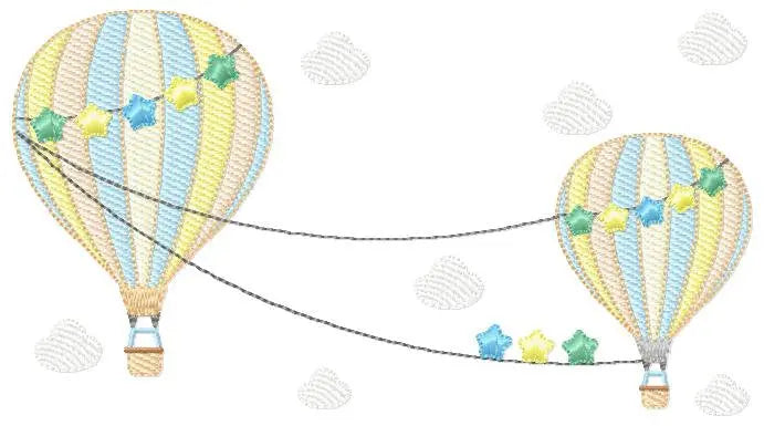 Ballon embroidery designs - Hot air balloon embroidery design machine embroidery pattern - Sky with clouds embroidery - instant download Marcia Embroidery