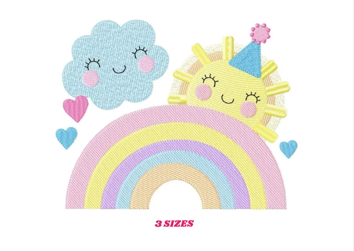 Rainbow embroidery design - Sun and cloud with hearts machine embroidery pattern - Baby girl file -  Instant digital download pes jef dst Marcia Embroidery
