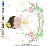 Cargar imagen en el visor de la galería, Angel embroidery designs - Baby Girl embroidery design machine embroidery pattern - Baptism embroidery file - angel applique design download
