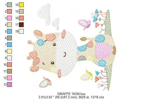 Giraffe embroidery design - Animal embroidery designs machine embroidery pattern - Baby girl embroidery file - Giraffe with butterflies Marcia Embroidery