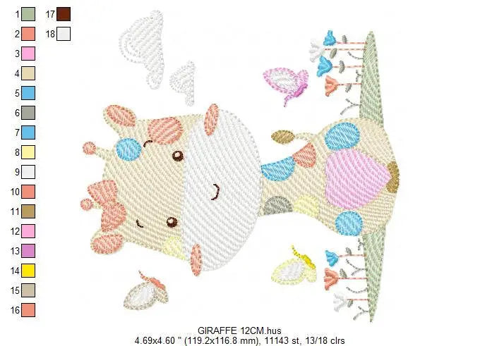 Giraffe embroidery design - Animal embroidery designs machine embroidery pattern - Baby girl embroidery file - Giraffe with butterflies Marcia Embroidery