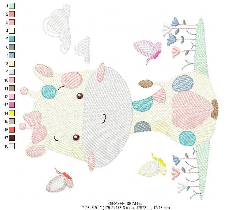 Giraffe embroidery design - Animal embroidery designs machine embroidery pattern - Baby girl embroidery file - Giraffe with butterflies Marcia Embroidery
