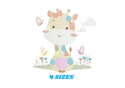 Giraffe embroidery design - Animal embroidery designs machine embroidery pattern - Baby girl embroidery file - Giraffe with butterflies Marcia Embroidery