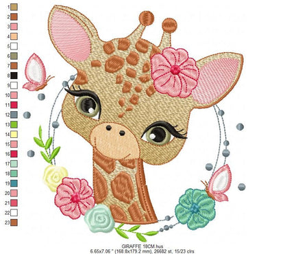 Giraffe embroidery designs - Woodland animals embroidery design machine embroidery pattern - Baby girl embroidery file - instant download