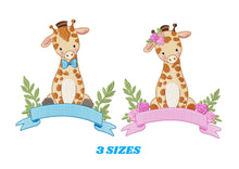 Cargar imagen en el visor de la galería, Giraffe embroidery design - Animal embroidery designs machine embroidery pattern - Baby boy embroidery file - Giraffe with flowers digital
