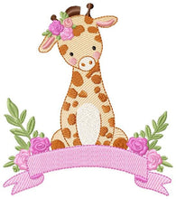 Cargar imagen en el visor de la galería, Giraffe embroidery design - Animal embroidery designs machine embroidery pattern - Baby boy embroidery file - Giraffe with flowers digital
