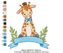 Cargar imagen en el visor de la galería, Giraffe embroidery design - Animal embroidery designs machine embroidery pattern - Baby boy embroidery file - Giraffe with flowers digital
