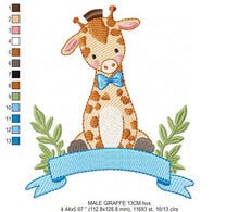 Cargar imagen en el visor de la galería, Giraffe embroidery design - Animal embroidery designs machine embroidery pattern - Baby boy embroidery file - Giraffe with flowers digital
