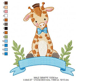 Giraffe embroidery design - Animal embroidery designs machine embroidery pattern - Baby boy embroidery file - Giraffe with flowers digital