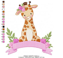 Carica l&#39;immagine nel visualizzatore di Gallery, Giraffe embroidery design - Animal embroidery designs machine embroidery pattern - Baby boy embroidery file - Giraffe with flowers digital
