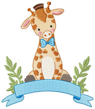 Charger l&#39;image dans la galerie, Giraffe embroidery design - Animal embroidery designs machine embroidery pattern - Baby boy embroidery file - Giraffe with flowers digital
