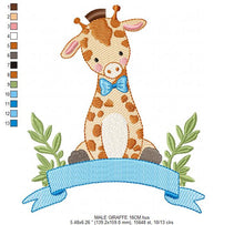 Cargar imagen en el visor de la galería, Giraffe embroidery design - Animal embroidery designs machine embroidery pattern - Baby boy embroidery file - Giraffe with flowers digital
