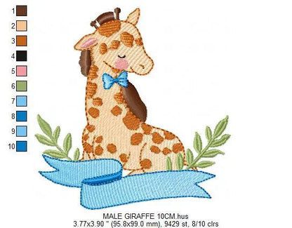 Giraffe with laurel leaves embroidery design - Giraffe with flower and bow tie machine embroidery pattern - Baby girl boy - Instant download Marcia Embroidery