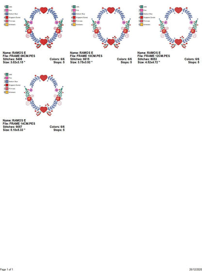 Monogram Frame embroidery designs - Laurel with Flower and hearts machine embroidery pattern - Flowers wreath file - Instant download pes