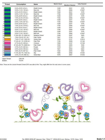 Bird embroidery designs - Birds with flower garden machine embroidery pattern - Spring garden kitchen towel file - instant download pes jef