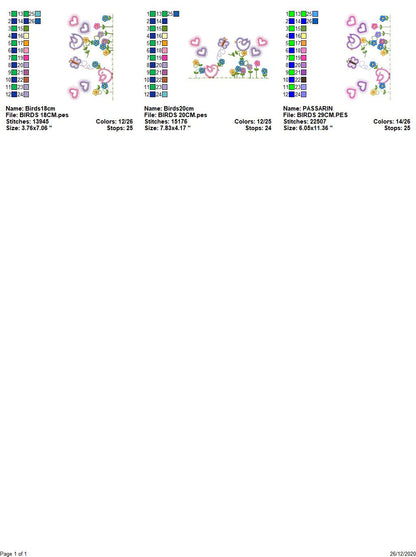 Bird embroidery designs - Birds with flower garden machine embroidery pattern - Spring garden kitchen towel file - instant download pes jef