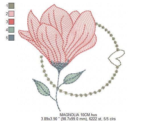 Magnolia embroidery designs - Flower embroidery design machine embroidery pattern - Flowers embroidery file - baby girl embroidery download