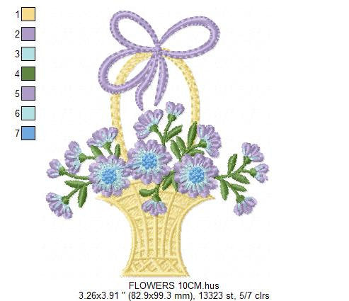 Flowers Basket embroidery designs - Lavender Kitchen Towel machine embroidery pattern - Flower basket file - Instant download pes jef dst