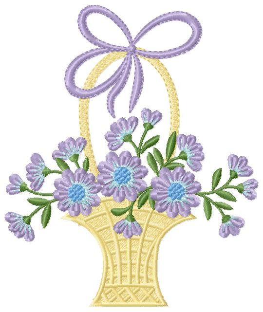 Flowers Basket embroidery designs - Lavender Kitchen Towel machine embroidery pattern - Flower basket file - Instant download pes jef dst