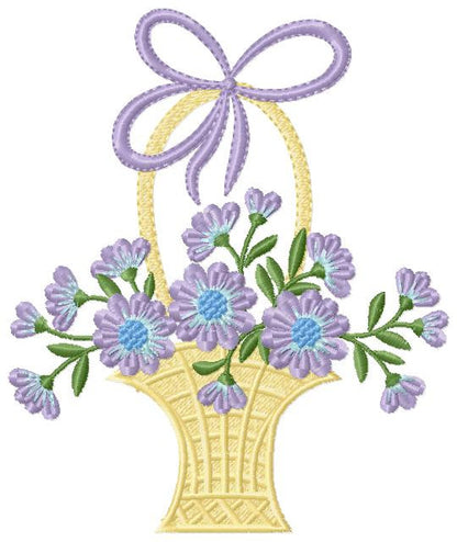 Flowers Basket embroidery designs - Lavender Kitchen Towel machine embroidery pattern - Flower basket file - Instant download pes jef dst