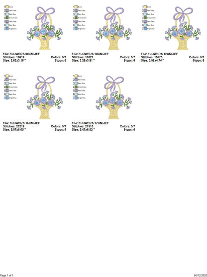 Flowers Basket embroidery designs - Lavender Kitchen Towel machine embroidery pattern - Flower basket file - Instant download pes jef dst
