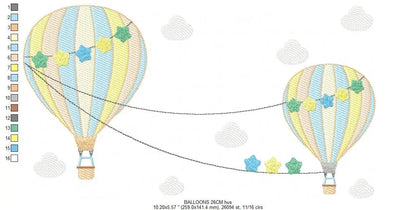 Ballon embroidery designs - Hot air balloon embroidery design machine embroidery pattern - Sky with clouds embroidery - instant download Marcia Embroidery